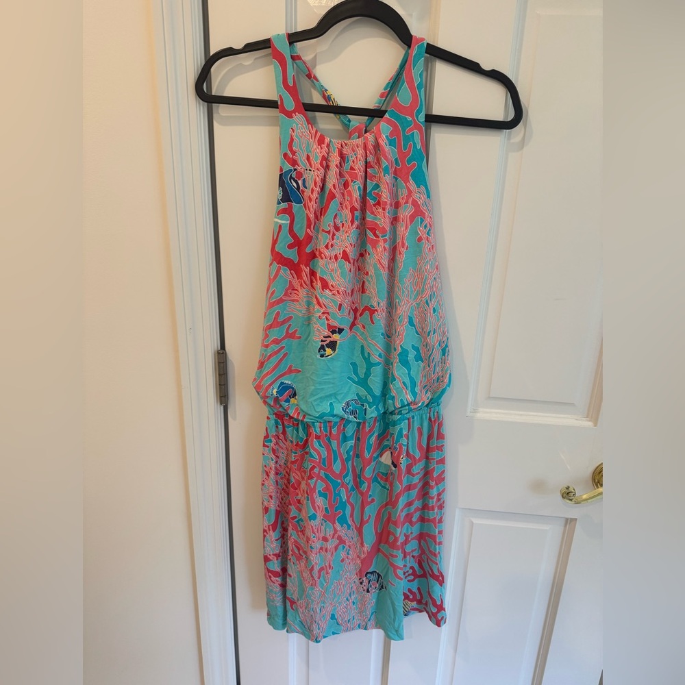 Tori Richard Aqua and Coral Reef Patterned Dress Size L